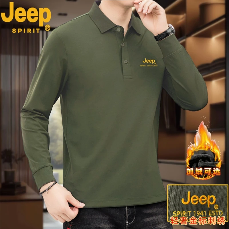 JEEPSPIRIT男士刺绣POLO衫2025新款春秋款中老年爸爸装T恤