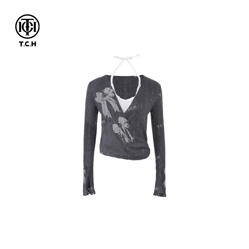 -TCH潮牌时尚百搭洋气轻奢修身炸街长袖针织衫T75A09E5019