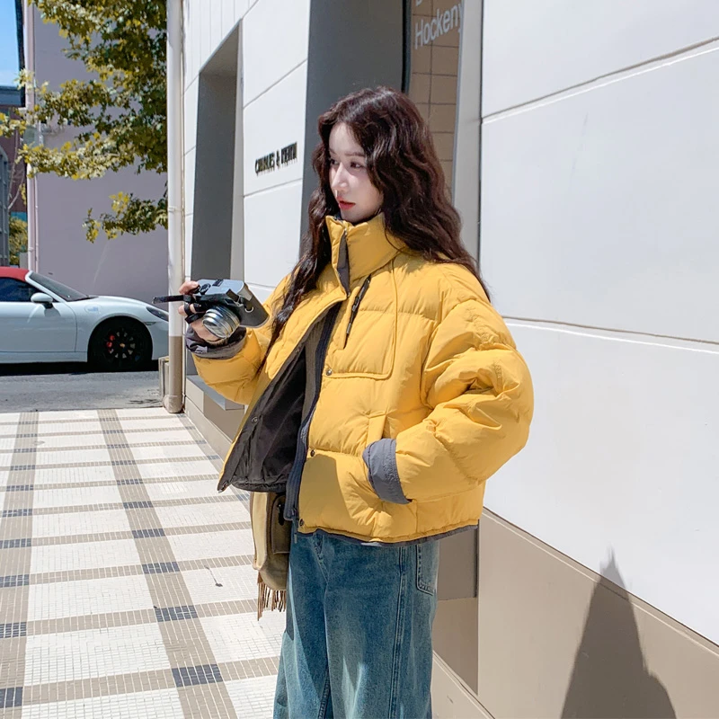 冬装保暖短款立领羽绒服2025新款小众韩版ins学院风白鸭绒面包服