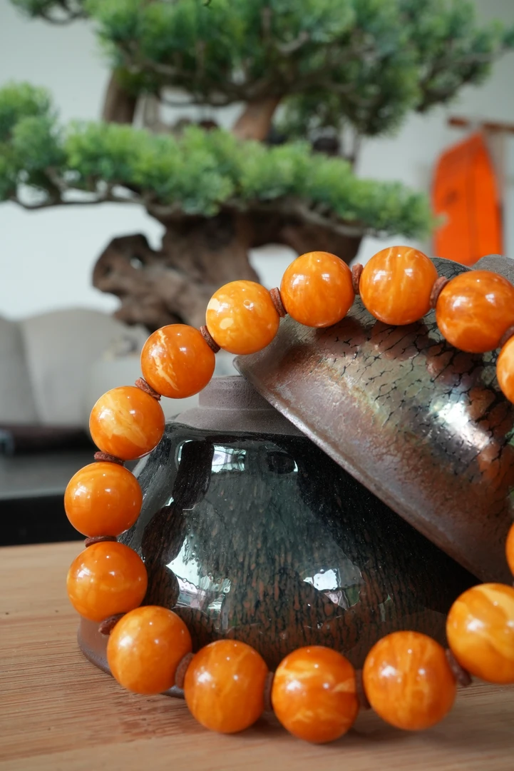 【恒彩琥珀】10m+蜜蜡老型单圈手串