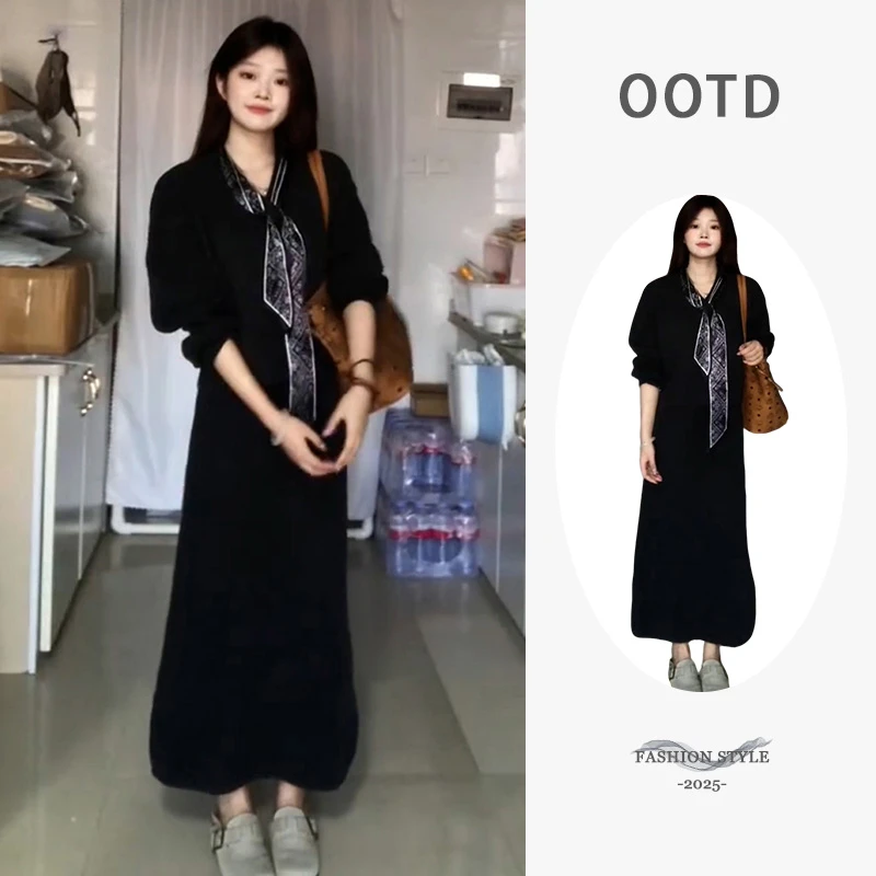 韩系巨好看针织毛衣连衣裙子女秋冬季2025新款法式气质长裙一整套