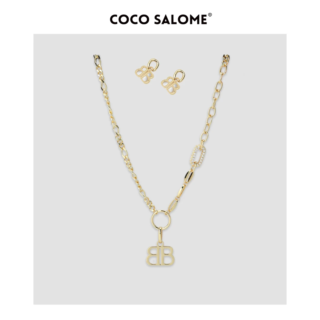 铜合金合成锆石项链 COCO SALOME 2024新品字母耳环项链B024