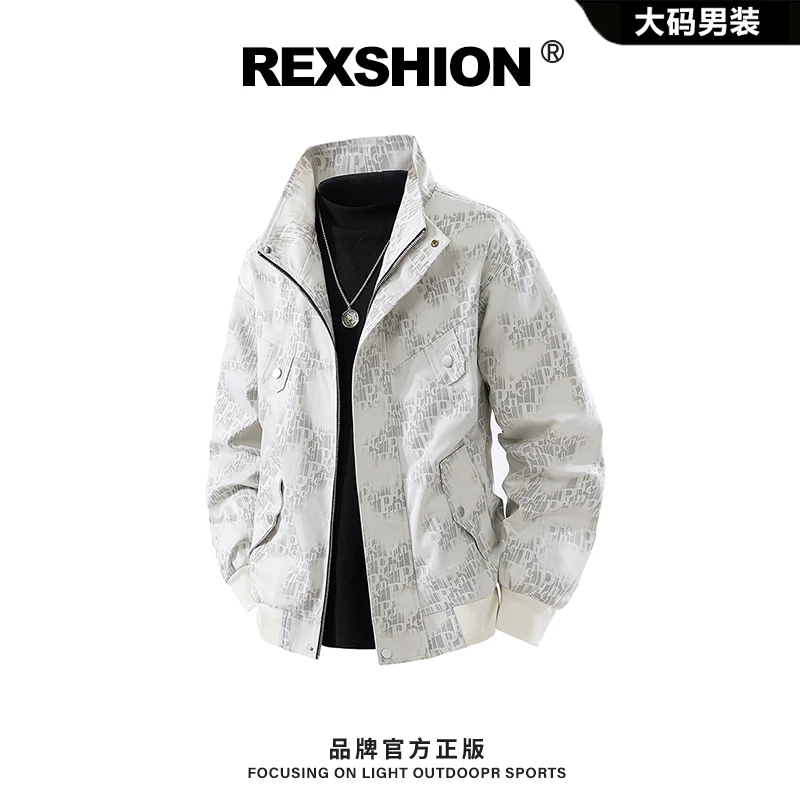REXSHION秋季新款扎染印花立领夹克男美式复古潮流休闲宽松百搭男