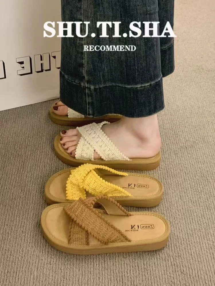 夏休闲款法式拖鞋女新款配裙子仙女风拖鞋1052