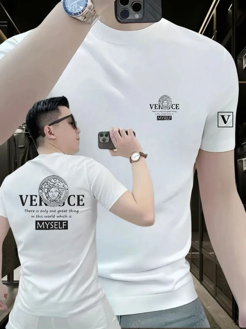 潮牌新款纯棉短袖T恤男士微修身休闲时尚半截袖圆领潮流印花上衣