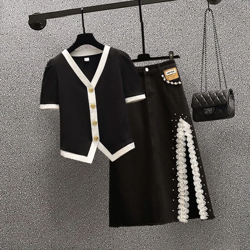 夏季大码女微胖mm减龄甜辣梨形身材显瘦遮肉连衣裙穿搭配一整套装