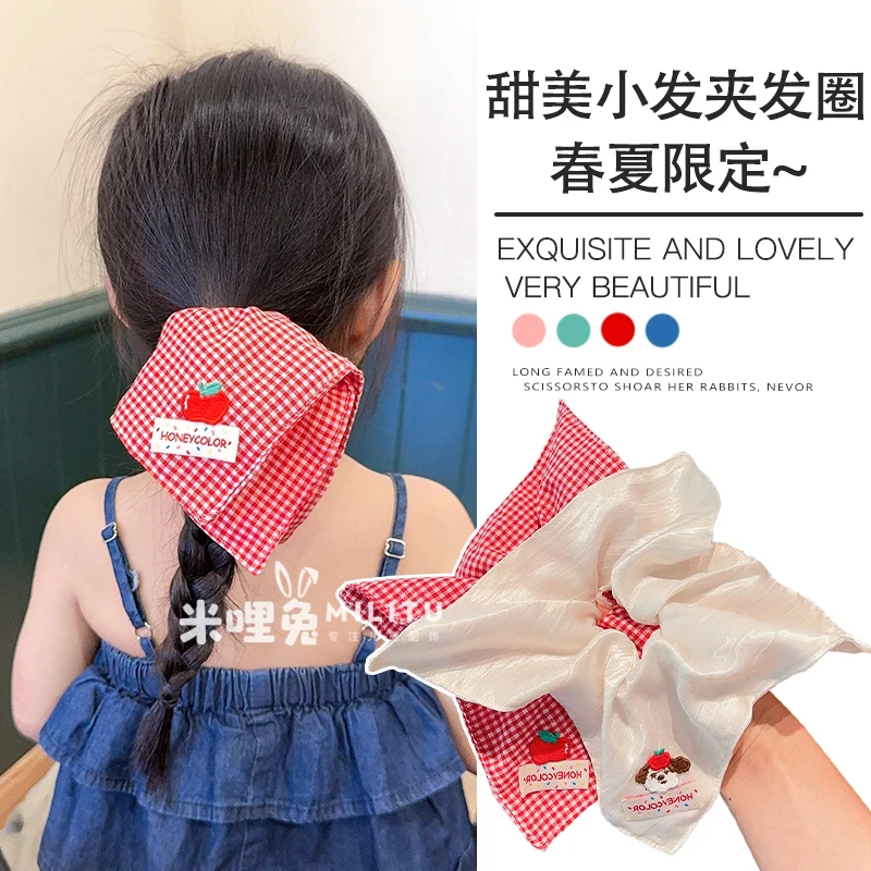 儿童粉色方巾大肠发圈小女孩甜美可爱扎马尾发绳丸子头绳女童发饰