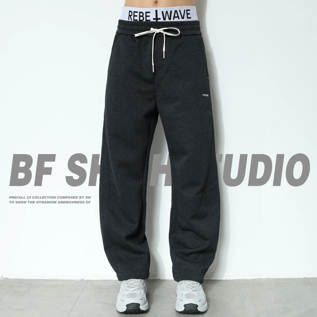 休闲裤男2025秋季新款美式复古潮牌宽松刺绣松紧腰运动裤束脚卫裤