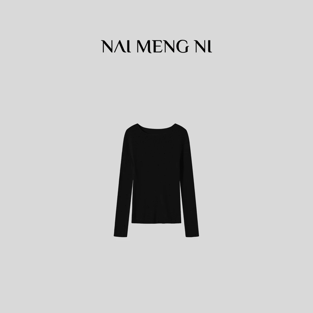 肉肉 26RR0134  秋冬绵羊毛慵懒感满天星钉钻圆领打底上衣