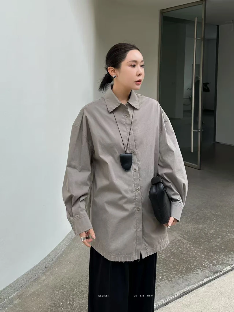 福秒-韩系宽松的～百搭毛边衬衫（E8251#）ELSISSI