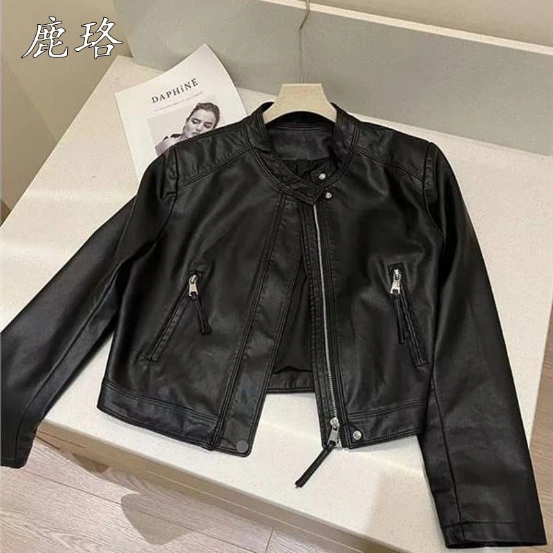 皮衣女款2025新款高级感小个子酷飒风黑色复古气质春季机车上衣