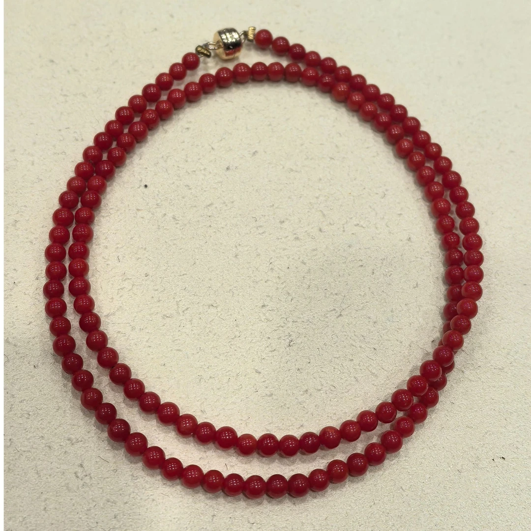 纯天然红珊瑚圆珠项链尺寸3.6mm左右搭配磁吸扣