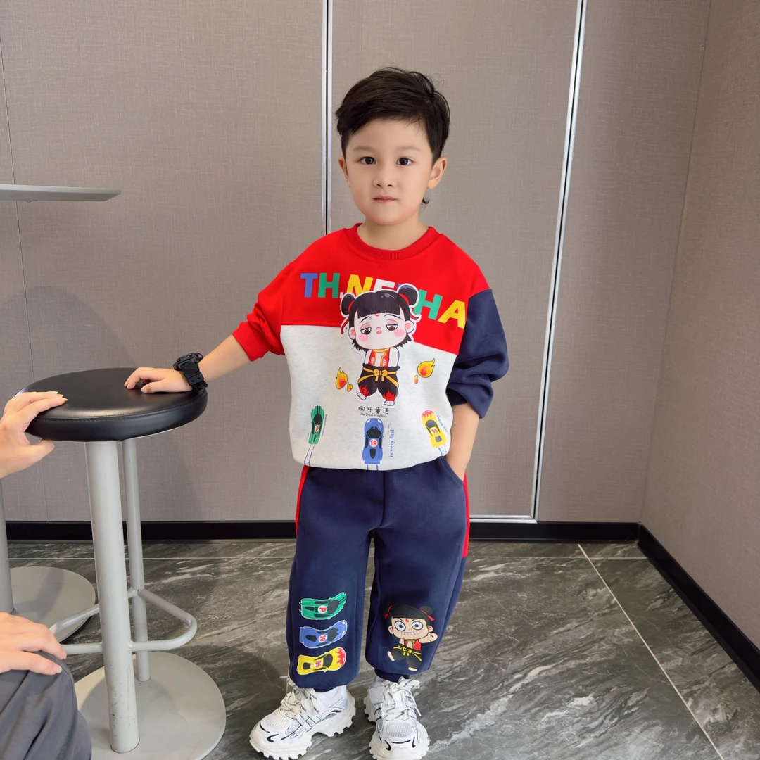 哪吒男童秋装2025新款春秋儿童卫衣套装小男孩发光带亮灯男宝衣服