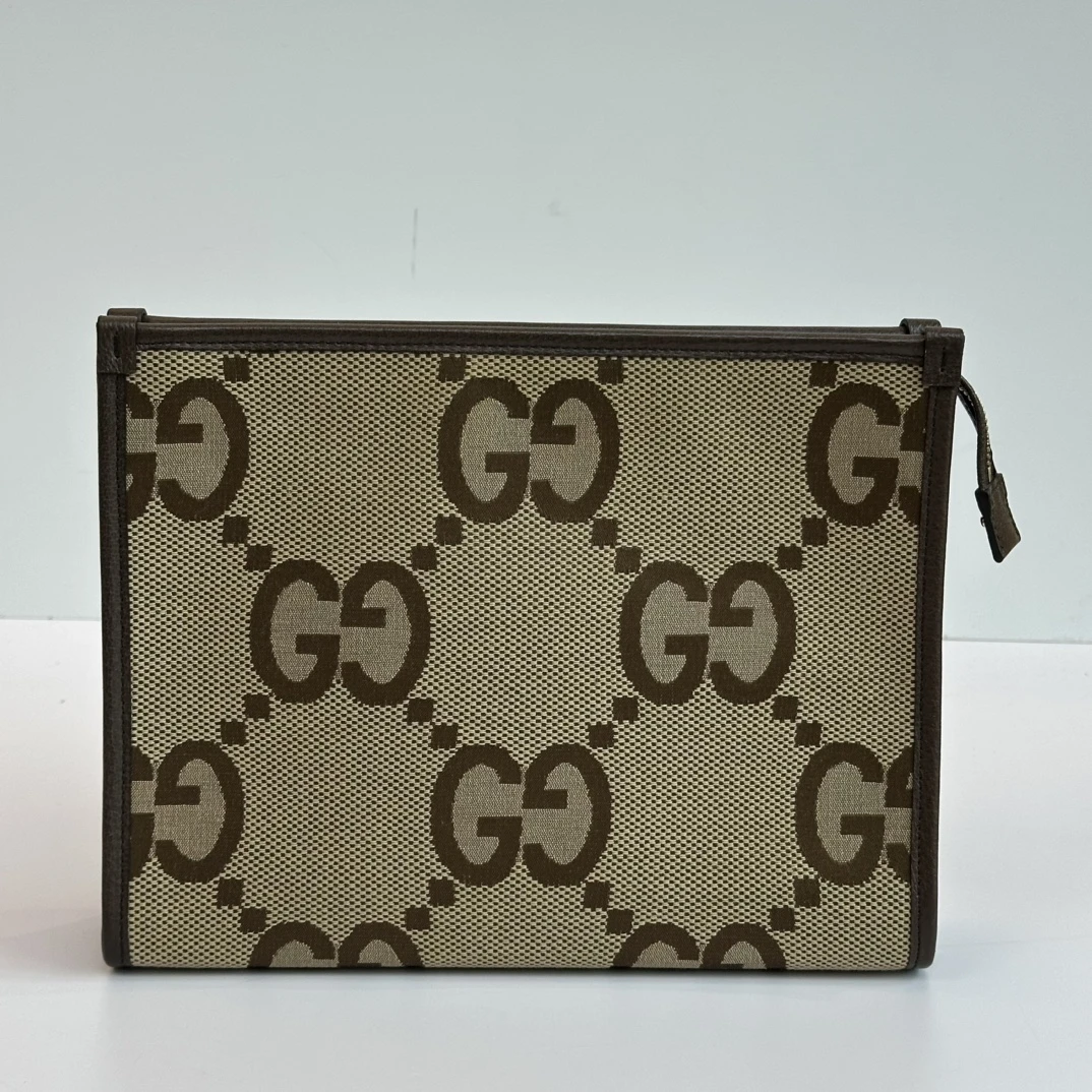 99新 GUCCI/古驰 老花双G帆布拼皮手拿洗漱包 01133
