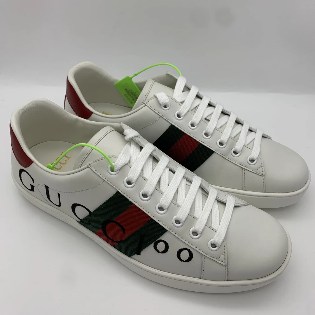 95新 GUCCI/古驰 41.5欧码/经典织带100周年刺绣休闲舒适板鞋