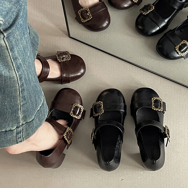 OJRZ时尚复古方扣温柔玛丽珍单鞋女2025夏季新款配裙子浅口单鞋女