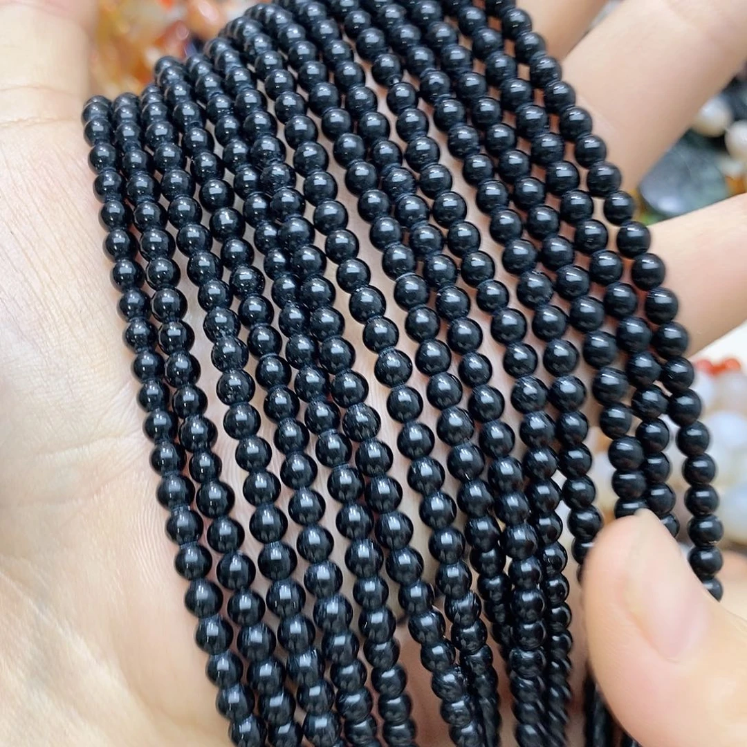 玛瑙/玉髓未镶嵌珠宝半成品黑玛瑙卡十随机三条装散珠