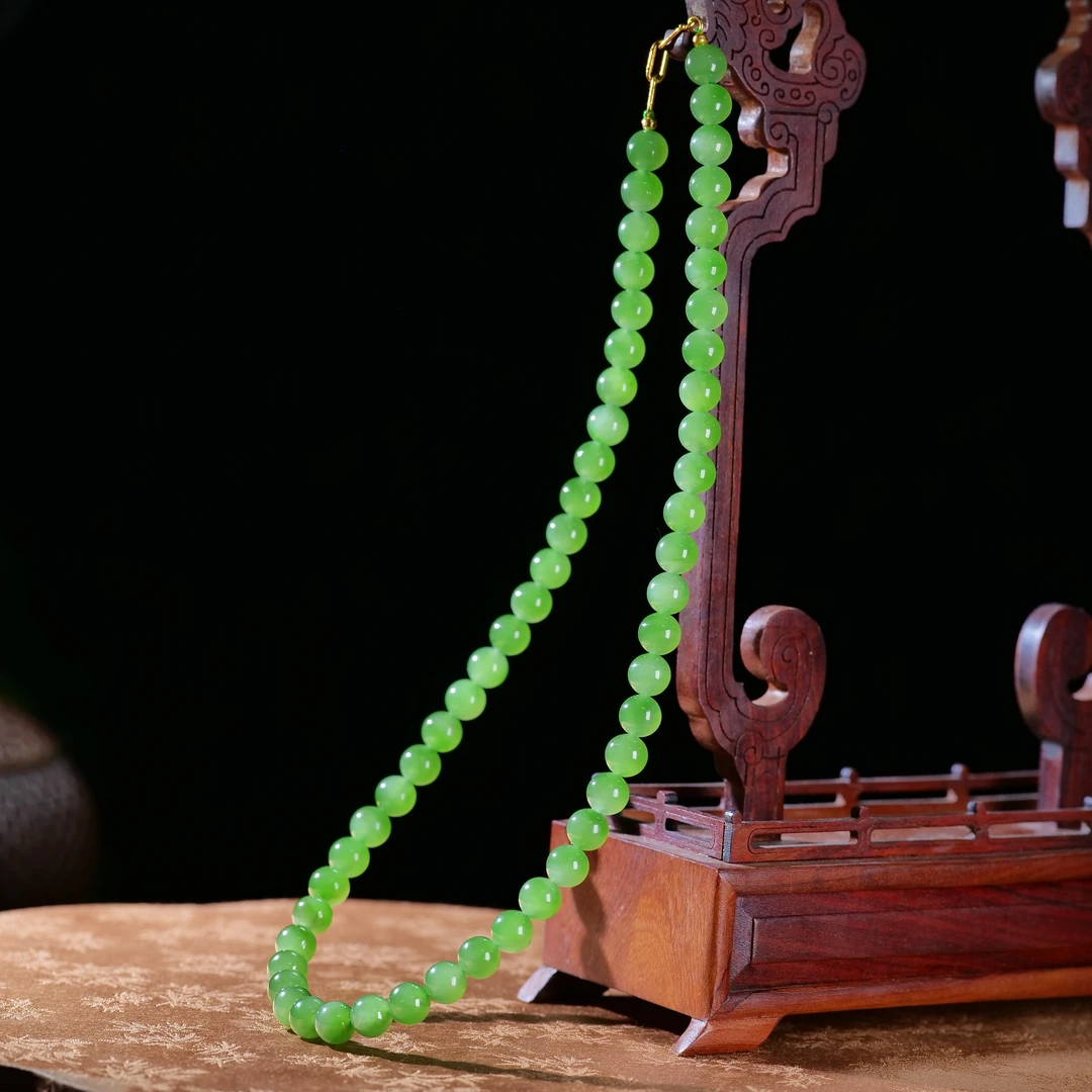 【小雨来了】18k金 和田玉8mm碧玉仙女链 项链 多样性发一件