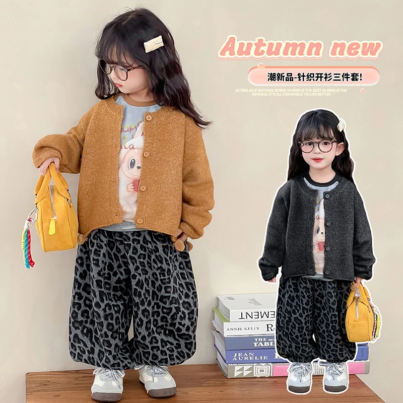 【高品质毛衣】韩版卡通动漫女童森系休闲秋款2025开衫毛衣三件套潮