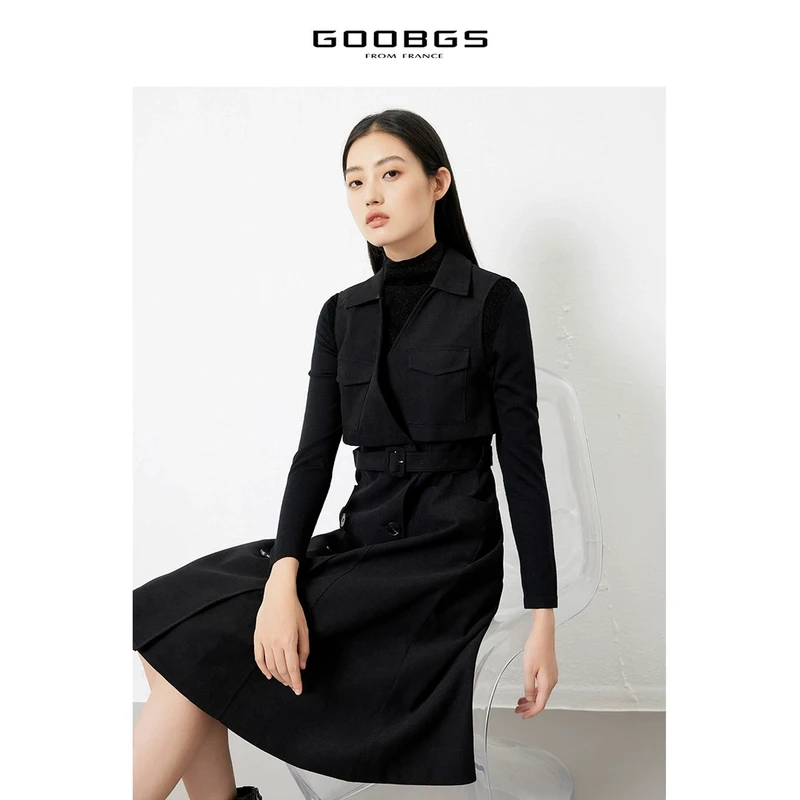 【强哥专属】谷邦GOOBGS 黑色翻领无袖连衣裙 G2443281