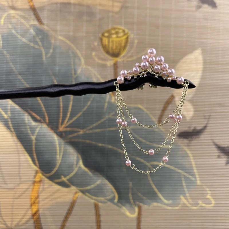 J77粉色小米珠发簪气质手工发饰中式纯手工国风簪子百搭时尚发簪