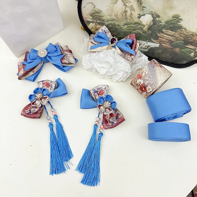 ins国风复古不规则蔷薇玫瑰涤棉丝带蝴蝶结DIY材料新中式发夹发饰