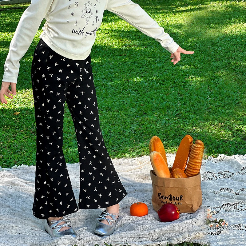 66公主原创女童休闲裤2025新款春装打底喇叭裤子 25K006