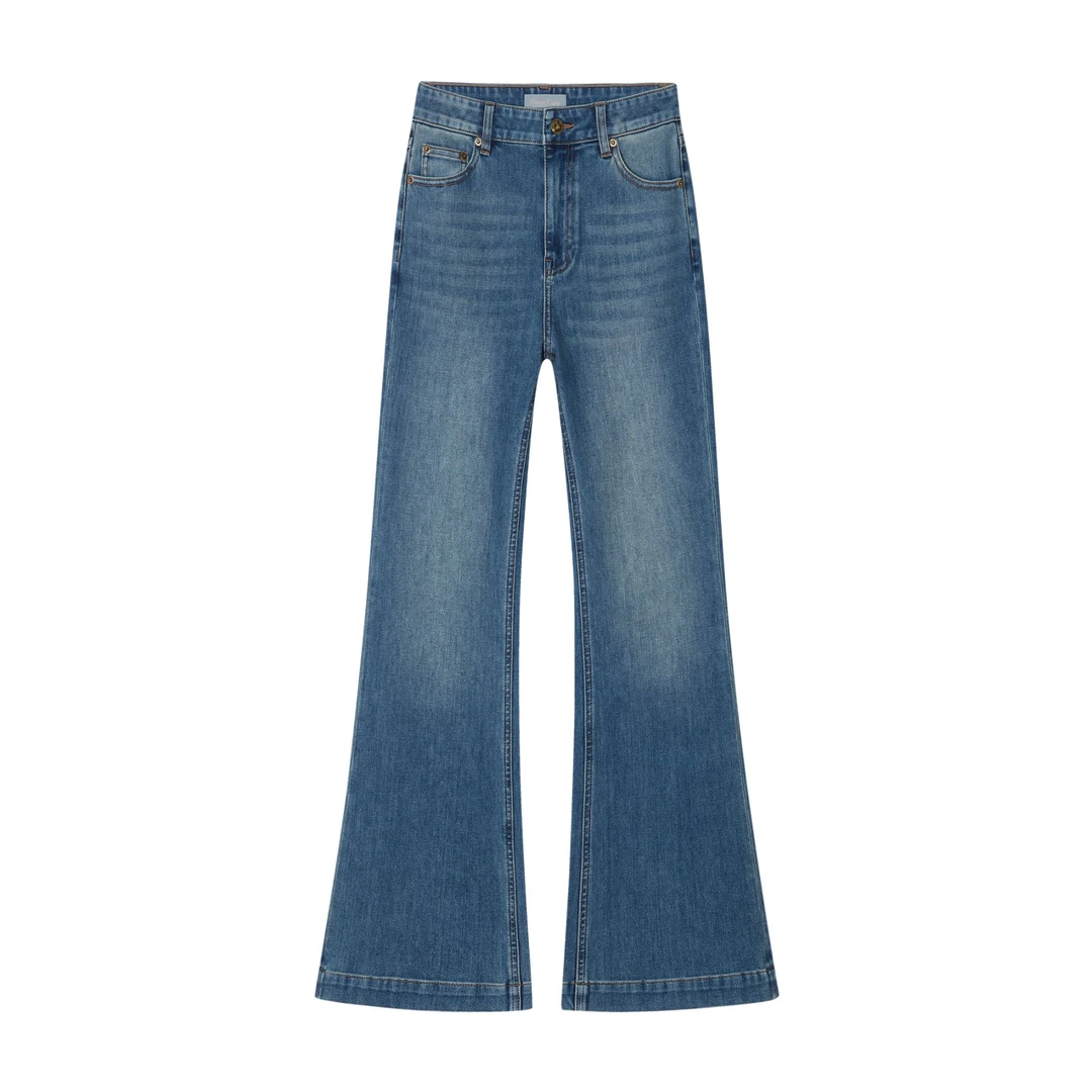 现货「四面弹」中高腰直筒喇叭裤女显瘦显腿长早秋新款