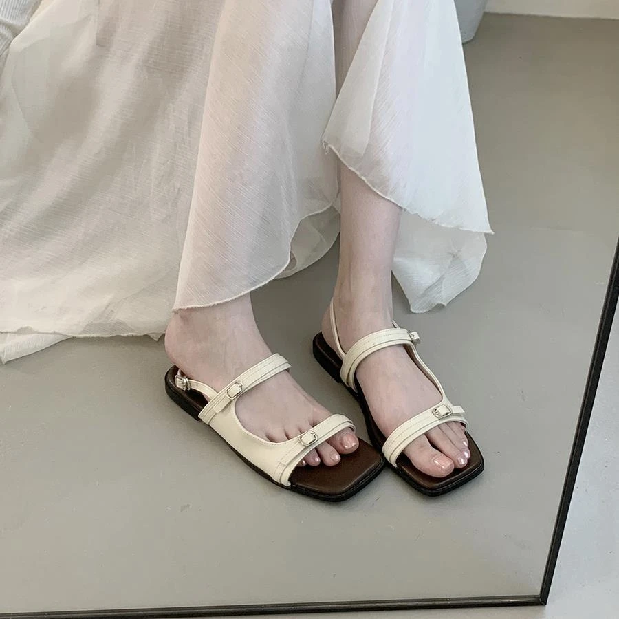 平底舒适凉鞋女夏季外穿新款法式绝美仙女风配裙子旅游海边罗马鞋