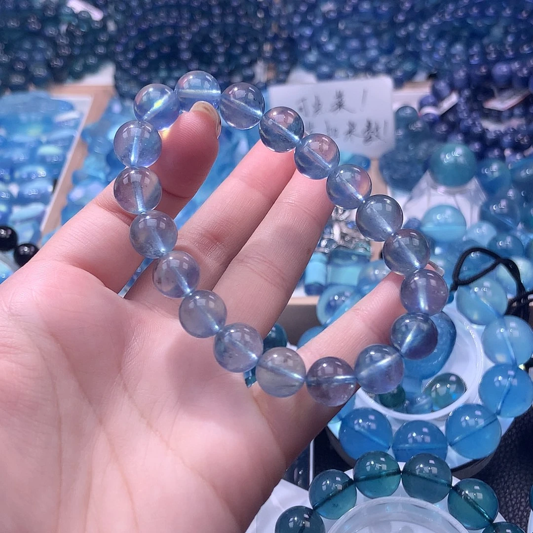 未镶嵌手串海蓝宝石冰川黑爆闪10m【220元】要拍4件
