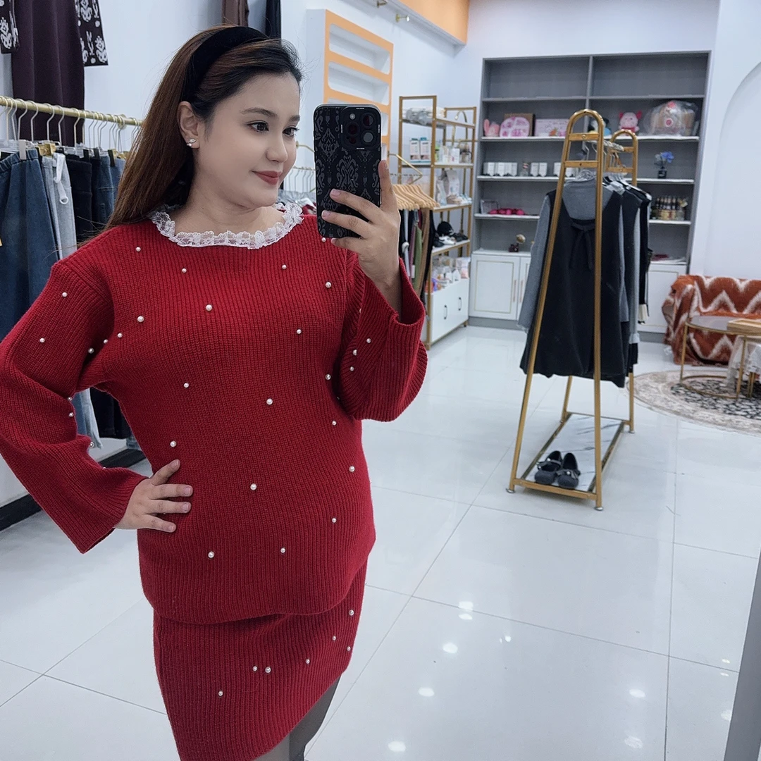 孕妈可穿两件套女秋冬新款针织衫时尚套装