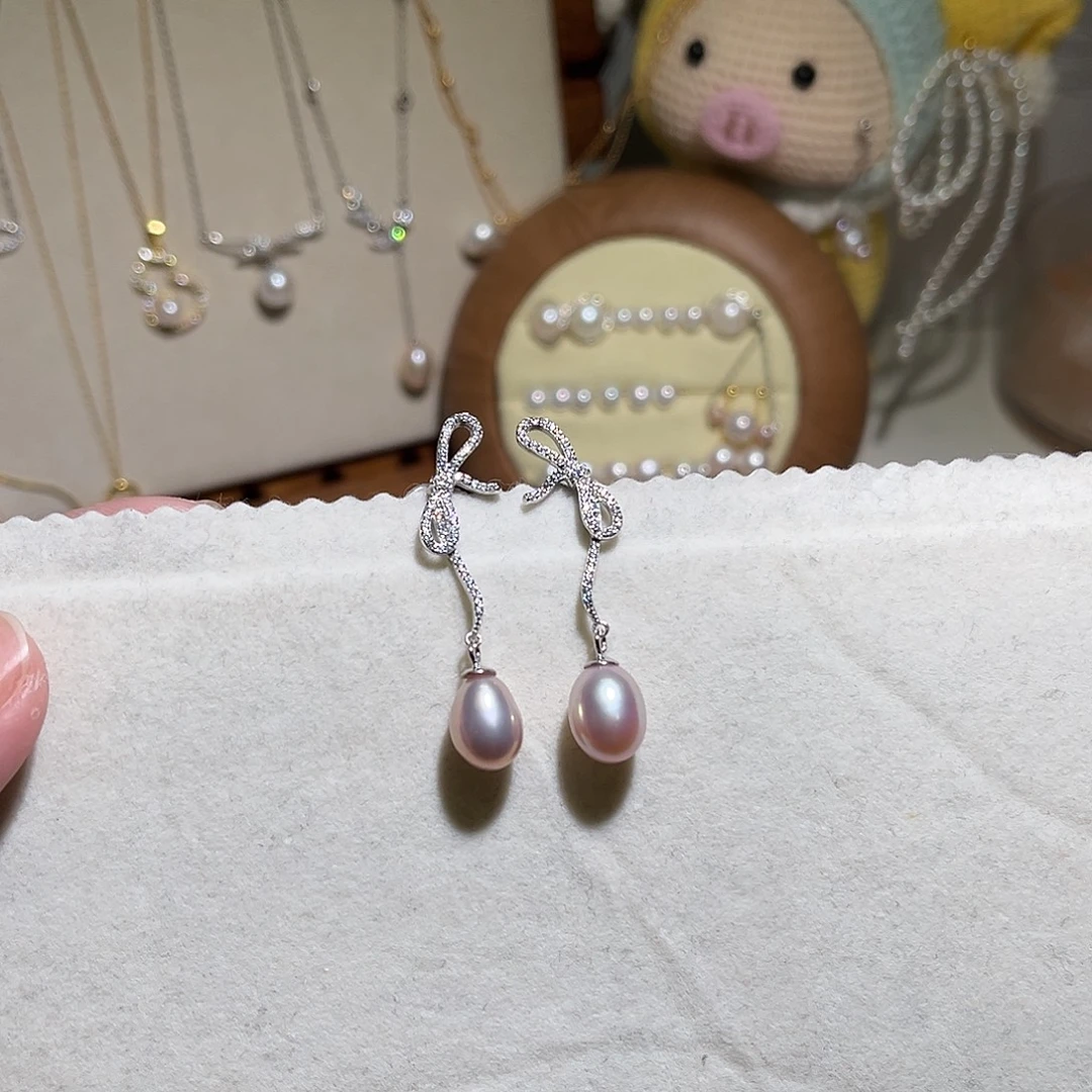 银S925镶嵌淡水珍珠耳饰