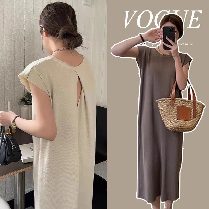 夏季孕妇连衣裙新款设计感露背宽松休闲百搭高弹孕妇长裙