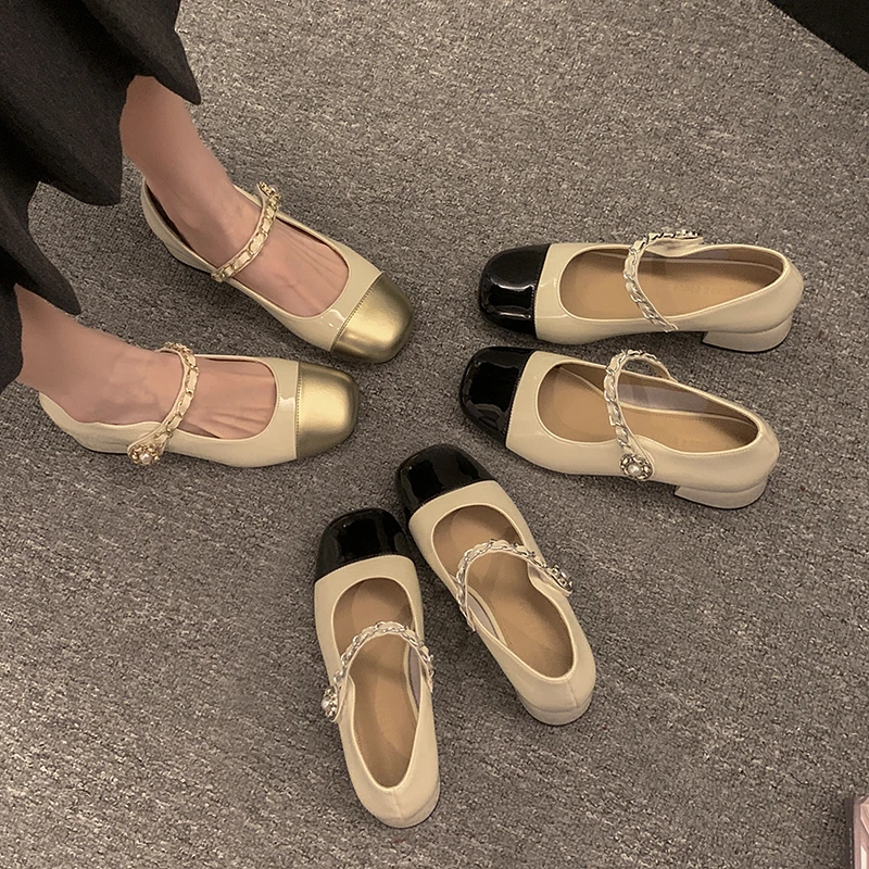 贾不假玛丽珍鞋女2025春季新款超火复古配裙子方头粗跟韩系小皮鞋