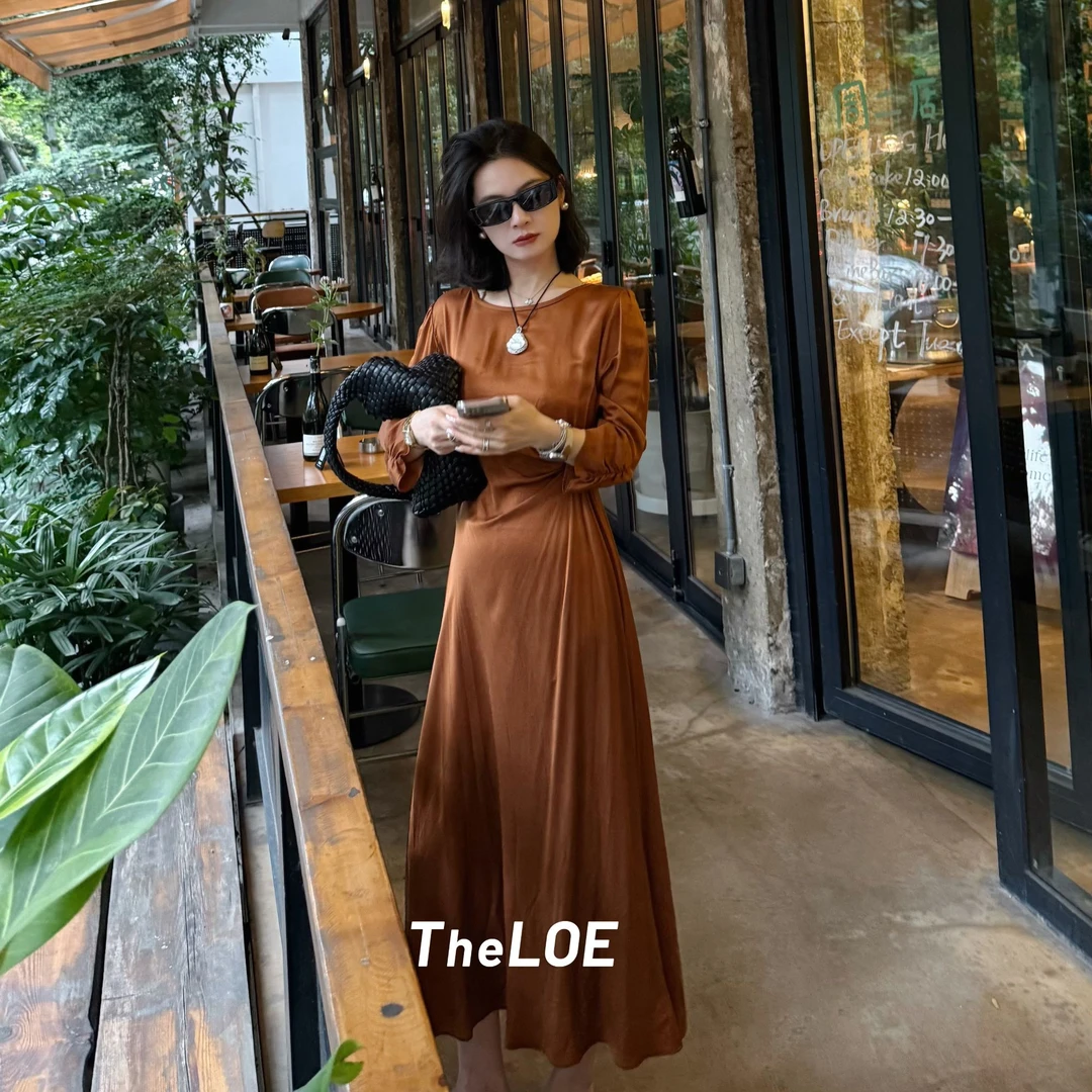 TheLOE/南瓜桔桑蚕丝裙侧褶皱设计连衣裙#05.24Q-G5624