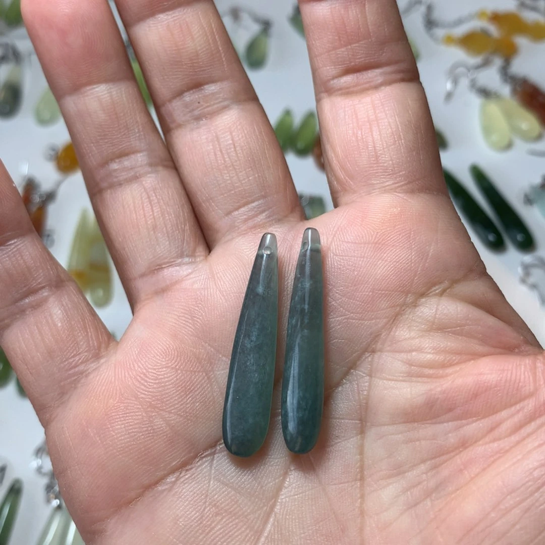 蛇纹石玉耳环未镶嵌橙****℡