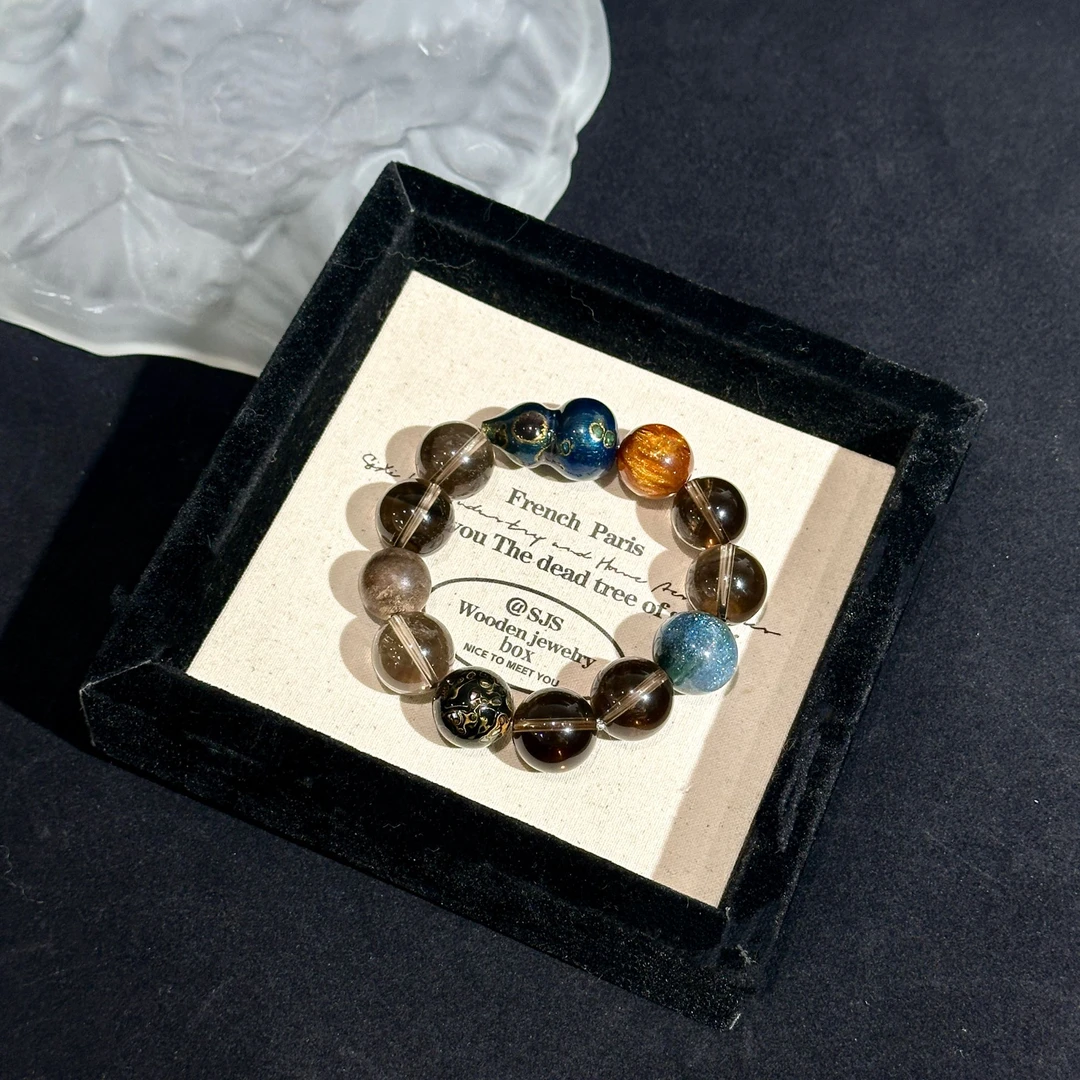 【烬木星云】大漆葫芦茶水晶原创设计款手串