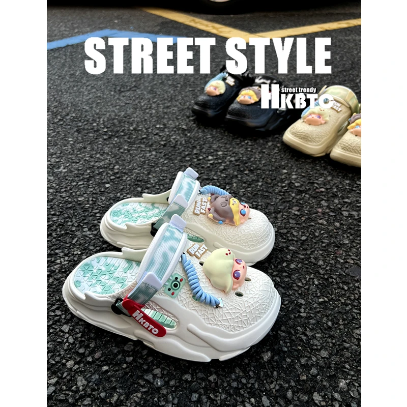 HKBTC CLEANFIT夏季情侣款 ”裂纹“耳机狗鞋花洞洞鞋 厚底沙滩鞋
