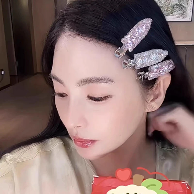 【张雨绮同款】莓果奶泡发夹小众设计百搭满钻无痕鸭嘴夹侧边刘海夹