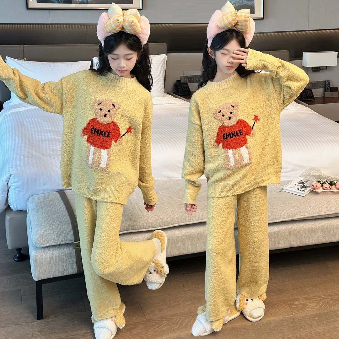 女童睡衣秋冬款2025新款儿童洋气加厚家居服中大童女孩珊瑚绒套装