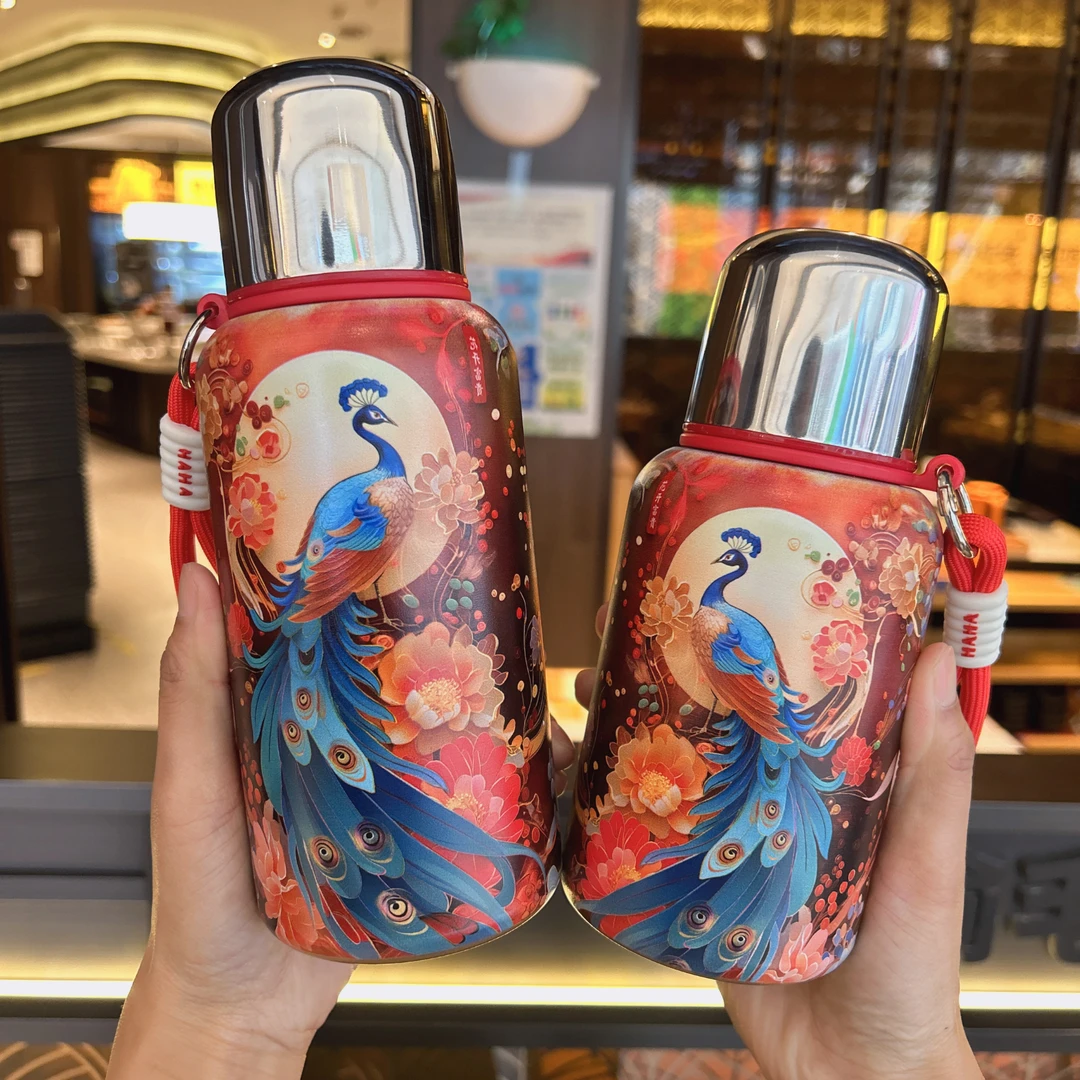 孔雀杯国风316不锈钢保温杯高颜值轻奢女士便携保温水杯户外车载