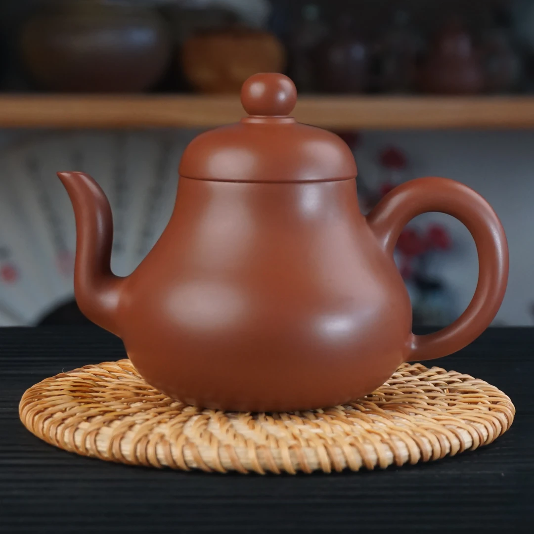 广西钦州坭兴陶茶壶 全手工经典小思亭 红皮复烧140c球孔原矿