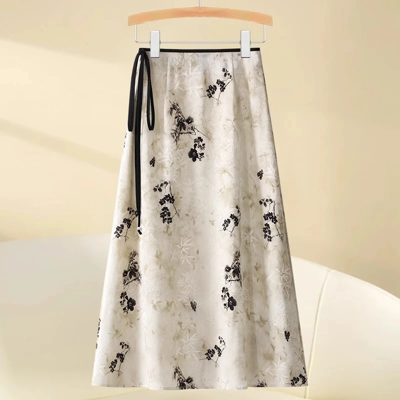 拉夏贝尔新中式印花半身裙女夏季2025年新款今年流行爆款a字伞裙