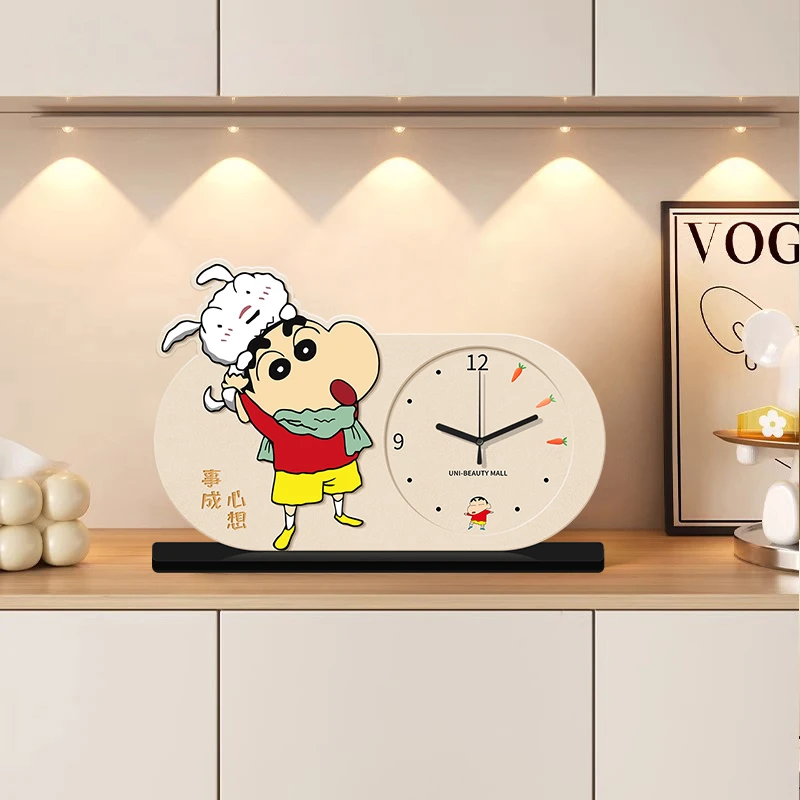 2025新款卡通可爱蜡笔小新桌面摆钟客厅装饰品时钟创意家用静音