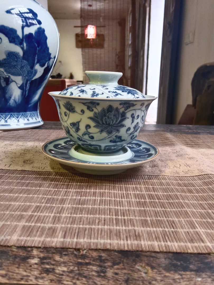 景德镇手工青花缠枝四季花卉盖碗陶瓷茶器泡茶茶具