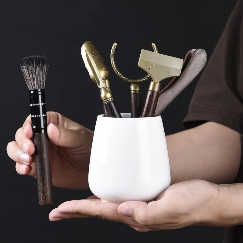 茶道六君子羊脂瓷套装黑檀木功夫茶具配件茶夹子泡茶工具家用