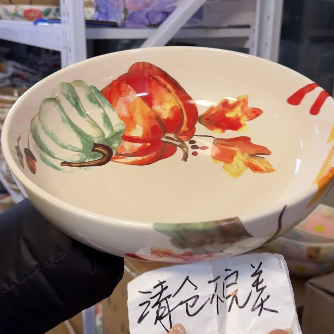 瓷片清仓11.5英寸水墨南瓜大盆1只