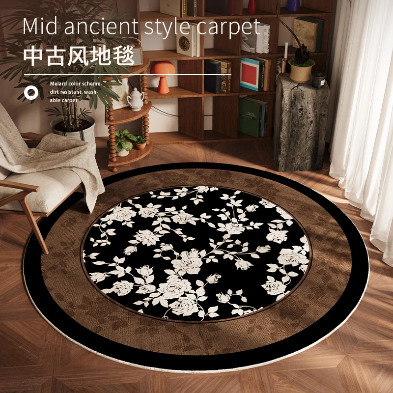 2025新款圆形地毯客厅免洗可擦中古风阳台地垫防水防污卧室脚垫子
