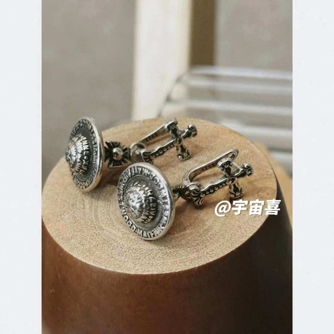 铜合金耳饰 D3-034【镀银十字架涂鸦字母星球耳扣】