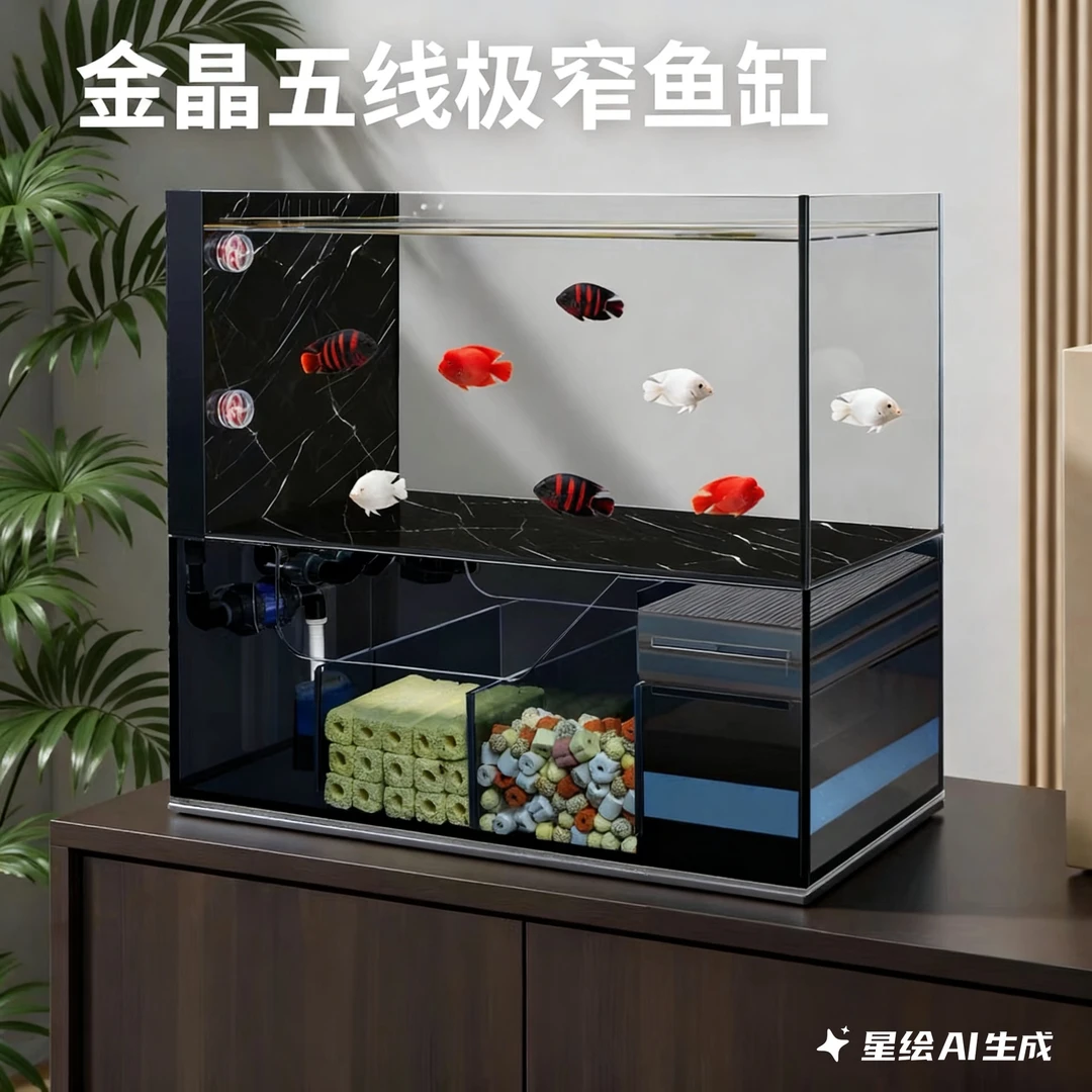 岩板水刀底滤极窄 溪流缸长80宽40总高70 全套配齐 观赏鱼缸